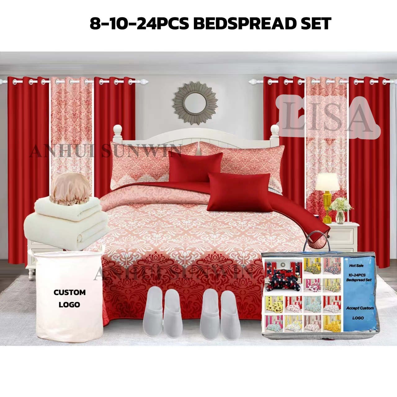 Luxury 24 Pieces Bedding Set With Matching Curtains 25pcs Bedspread Carpet Set with Shower Curtains For King Size