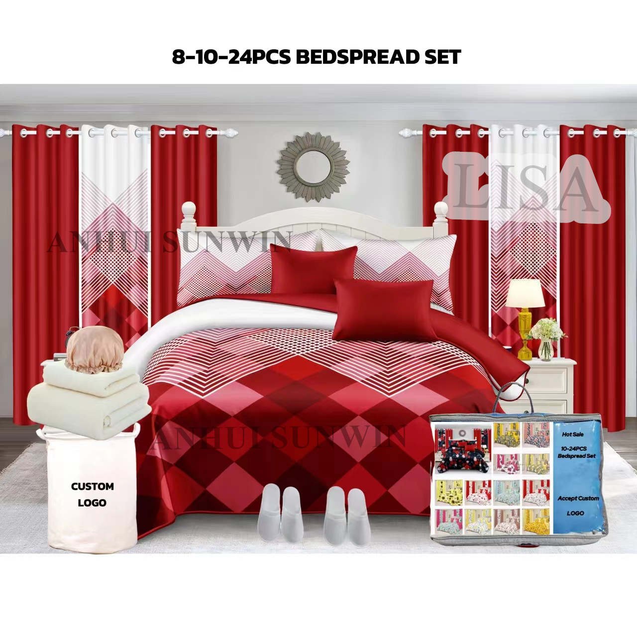 Luxury 24 Pieces Bedding Set With Matching Curtains 25pcs Bedspread Carpet Set with Shower Curtains For King Size