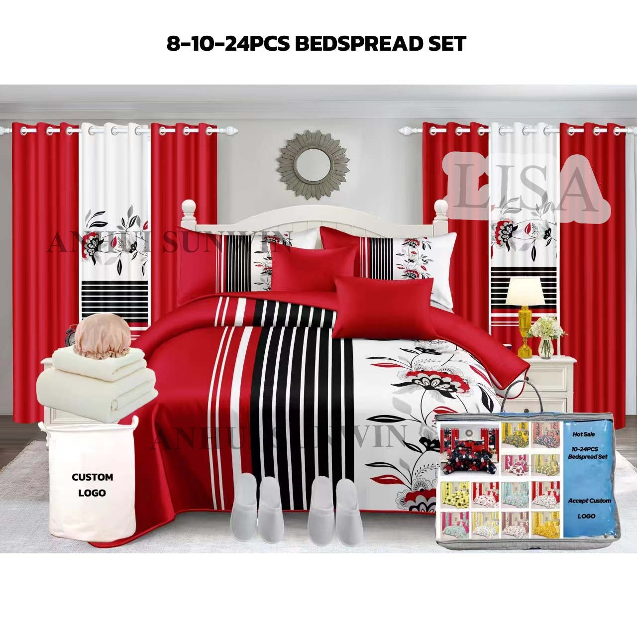 Luxury 24 Pieces Bedding Set With Matching Curtains 25pcs Bedspread Carpet Set with Shower Curtains For King Size