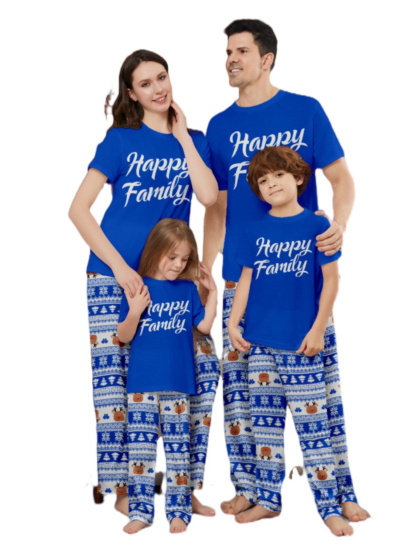 Short Sleeve Shirts Matching Pants Christmas Pajamas 2 Pcs Set Women Sleepwear Snowman Family Christmas Pajamas