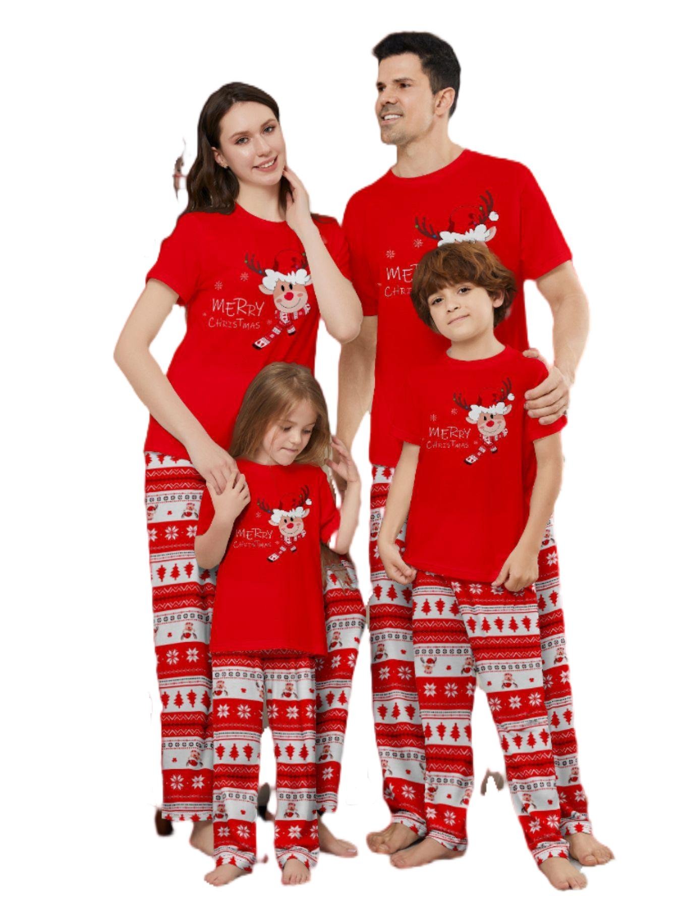 Short Sleeve Shirts Matching Pants Christmas Pajamas 2 Pcs Set Women Sleepwear Snowman Family Christmas Pajamas