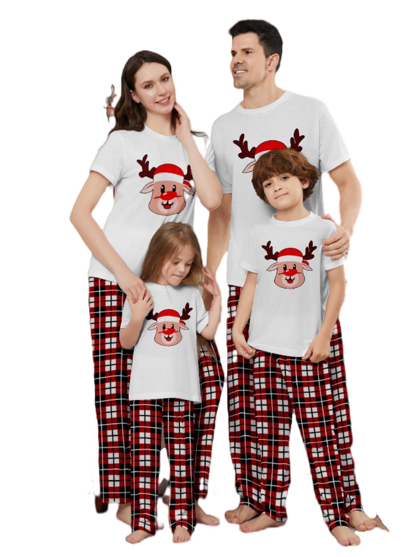 Short Sleeve Shirts Matching Pants Christmas Pajamas 2 Pcs Set Women Sleepwear Snowman Family Christmas Pajamas