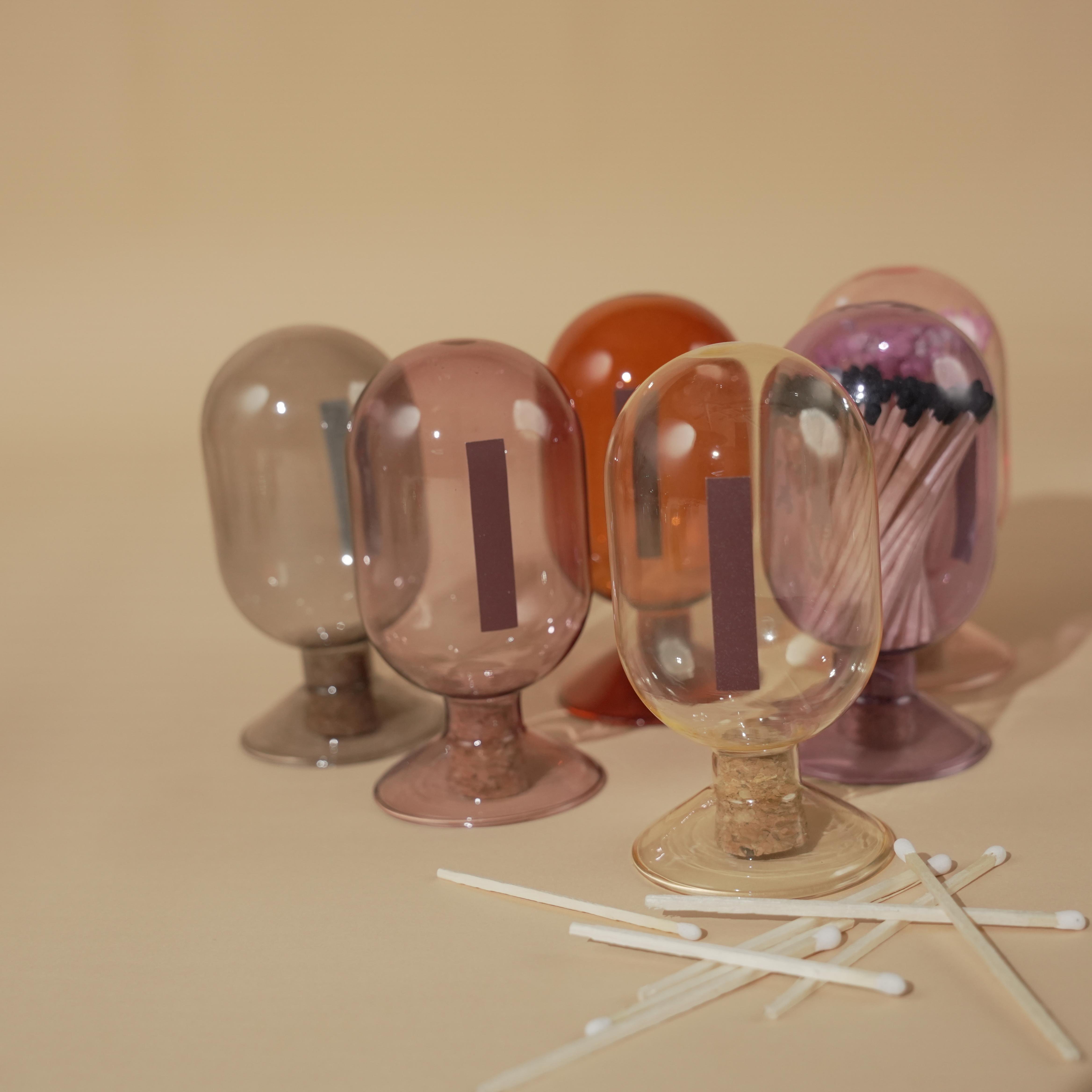 Custom Size & Color Ribbed Glass And Wooden Matches Decorative Match Cloche With Striker Decorative Matches In A Jar