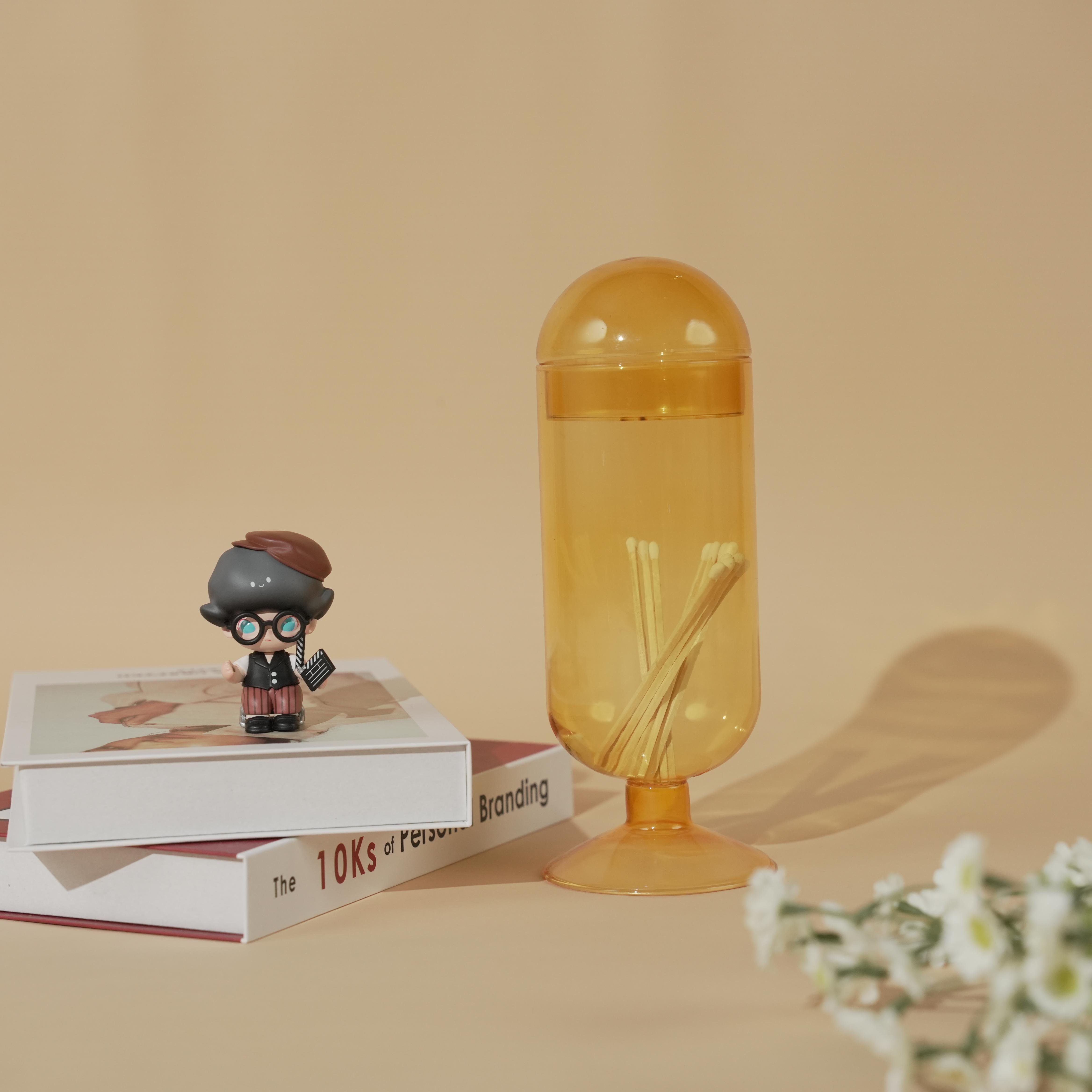 Custom Size & Color Ribbed Glass And Wooden Matches Decorative Match Cloche With Striker Decorative Matches In A Jar