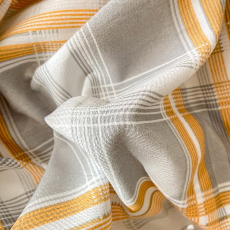 Bedding Set 2024 New Japanese Style Simple Plaid Washed Cotton Pillowcase Series Mushang Orange