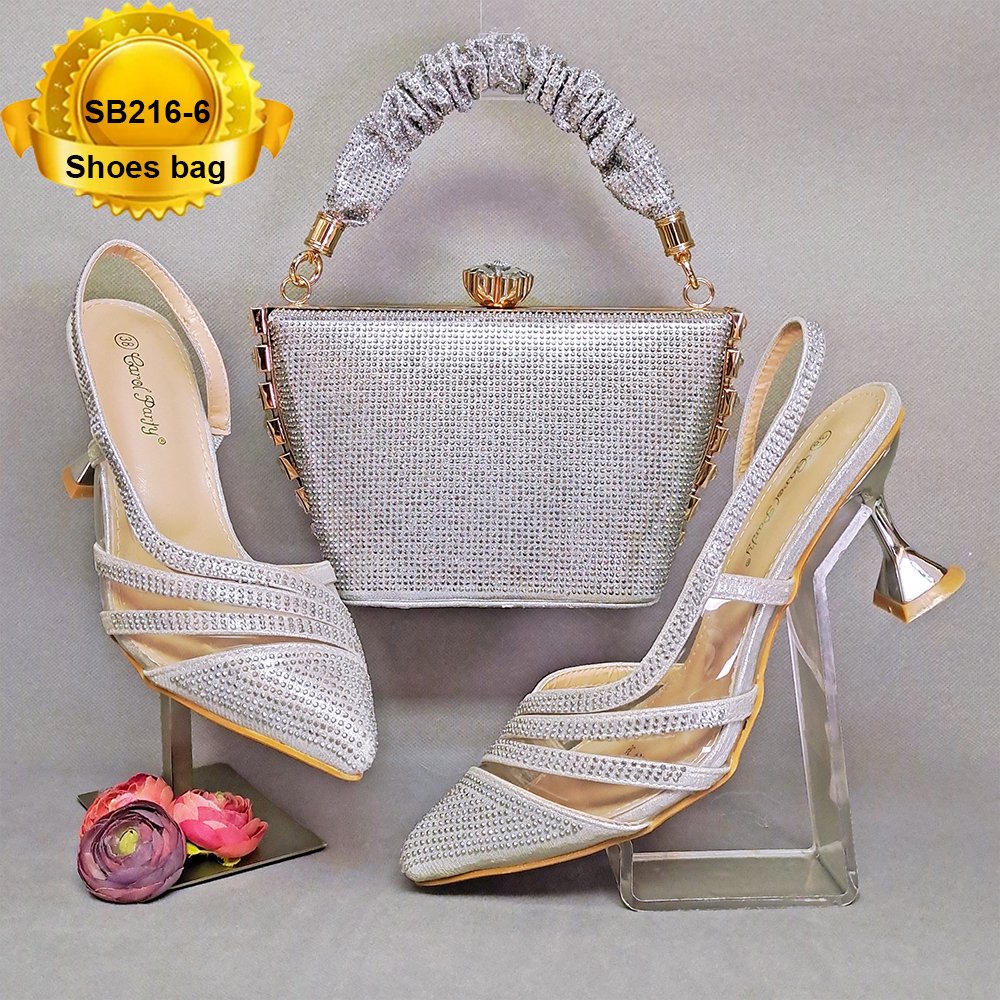 SB216 lady shoes to match bag with stones Beautiful shoes set High Quality Pu material italian shoes bag set for wedding