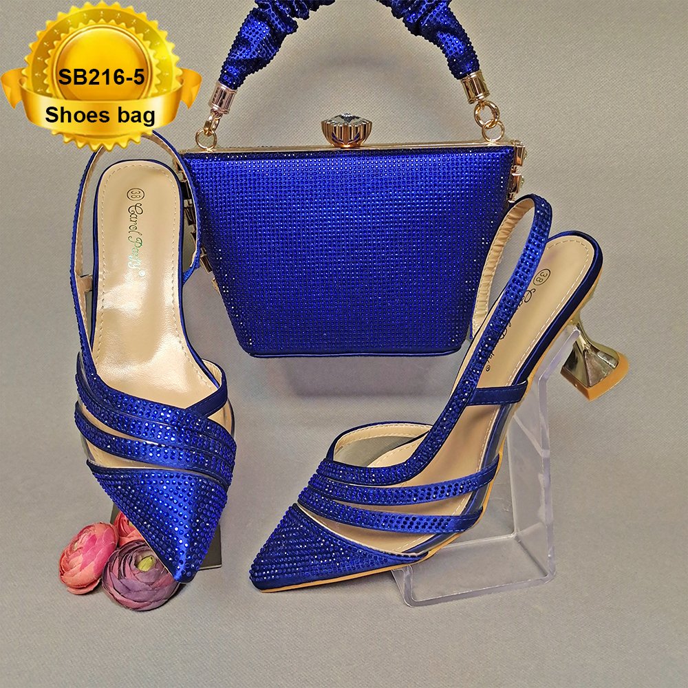 SB216 lady shoes to match bag with stones Beautiful shoes set High Quality Pu material italian shoes bag set for wedding