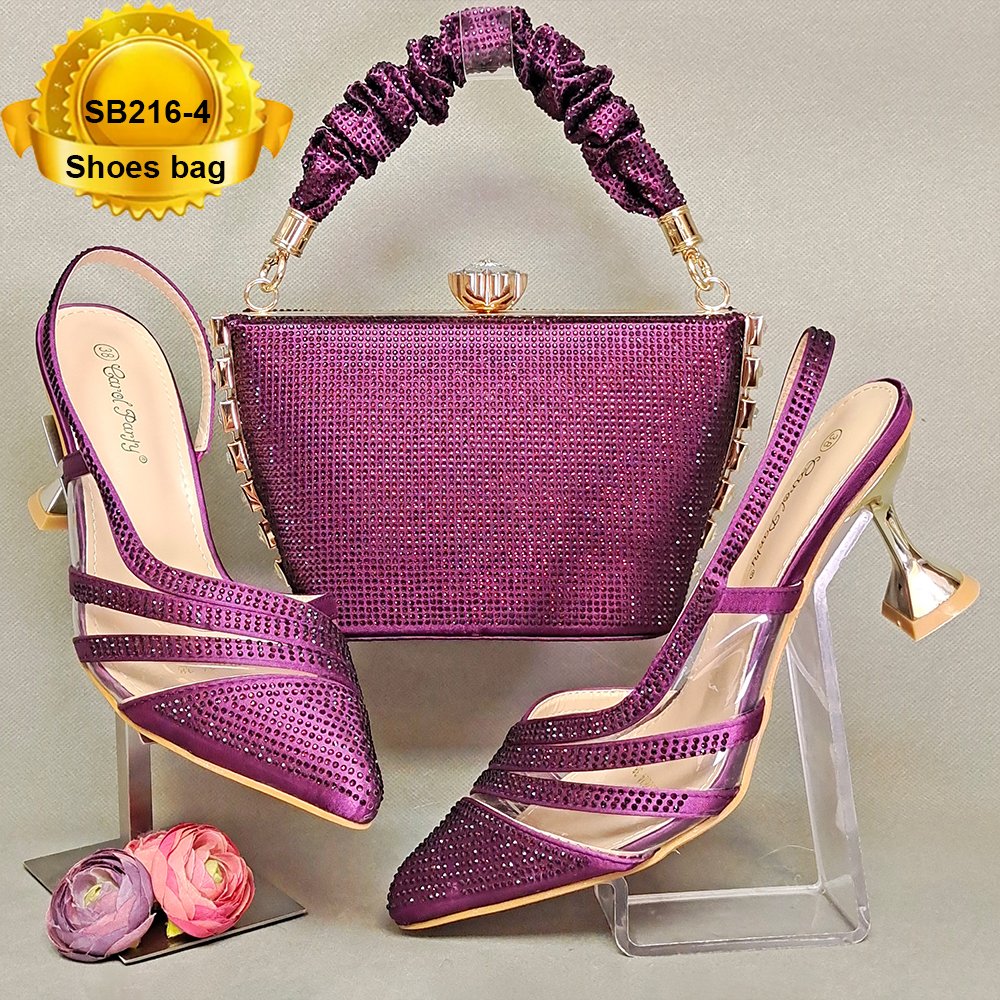 SB216 lady shoes to match bag with stones Beautiful shoes set High Quality Pu material italian shoes bag set for wedding