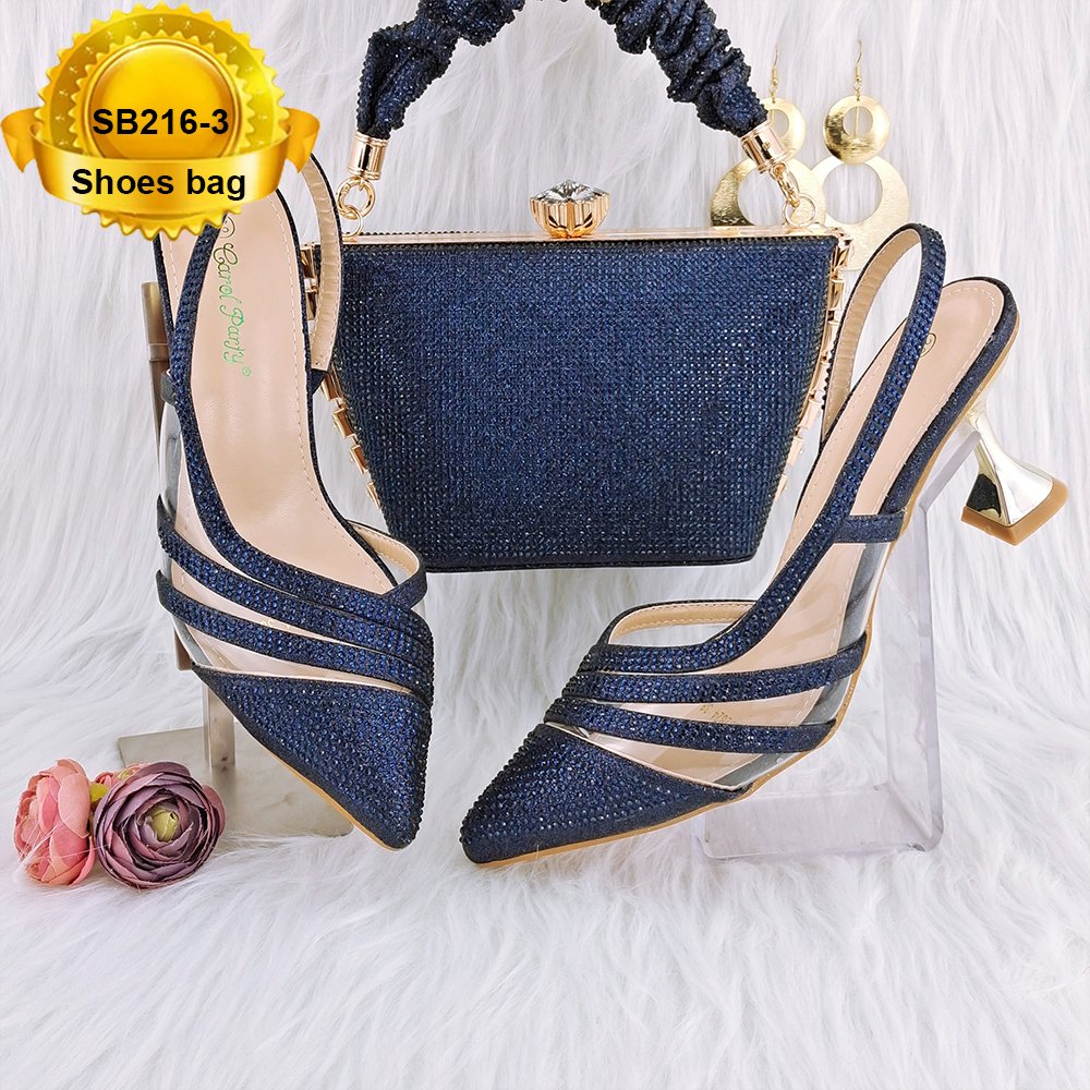 SB216 lady shoes to match bag with stones Beautiful shoes set High Quality Pu material italian shoes bag set for wedding