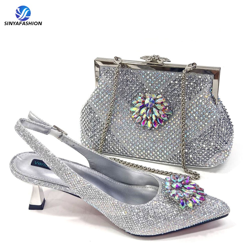 Sinya Wholesale Green High Heels Shoes And Bags Set For Wedding Party African Women Matching Shoe And Bag