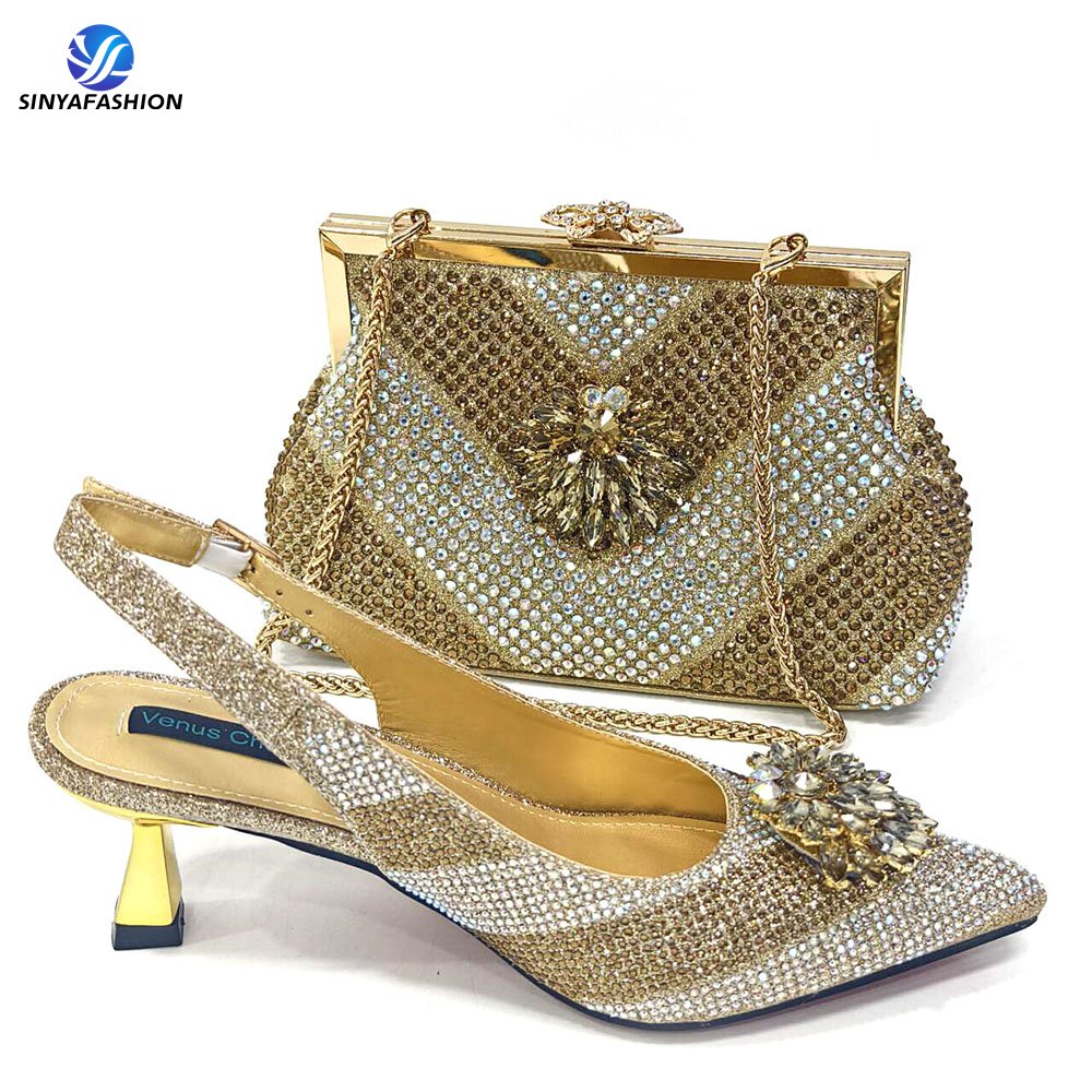 Sinya Wholesale Green High Heels Shoes And Bags Set For Wedding Party African Women Matching Shoe And Bag