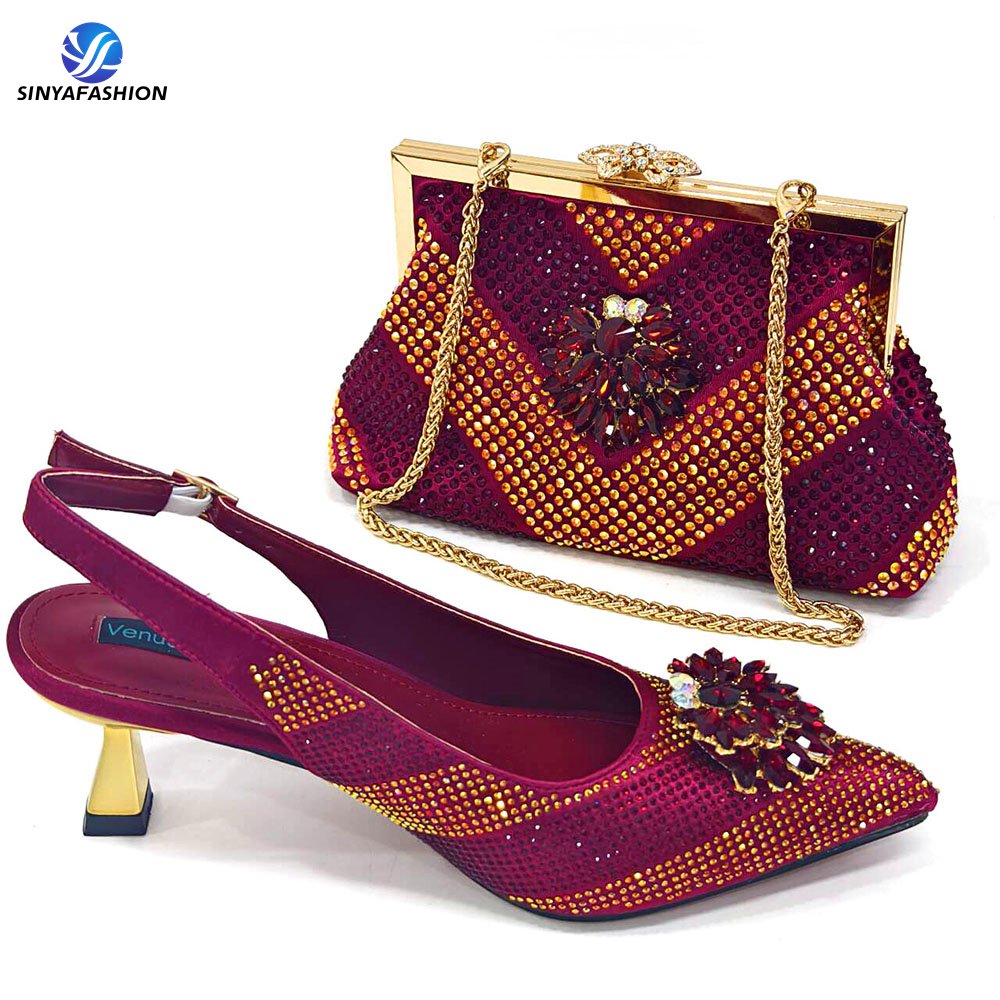 Sinya Wholesale Green High Heels Shoes And Bags Set For Wedding Party African Women Matching Shoe And Bag