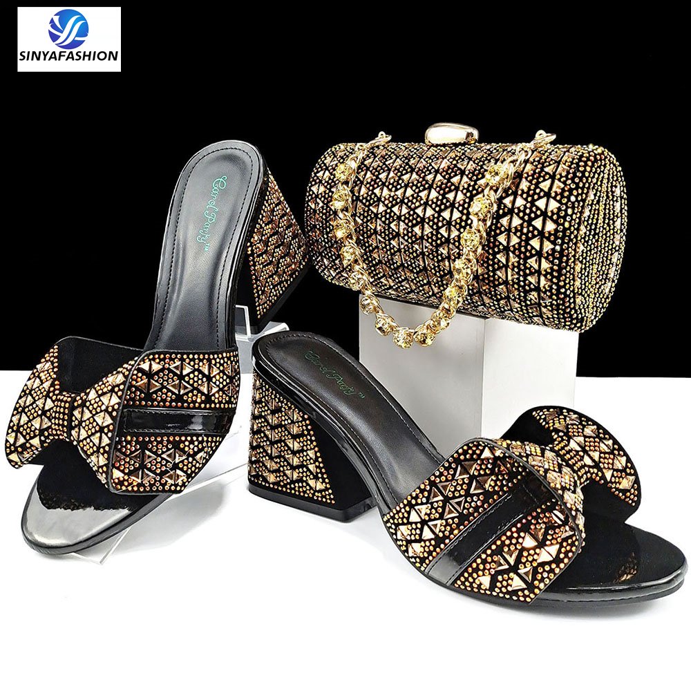 Sinya High Quality Wedding Women Shoes And Bag Set Beautiful With PU Shoes Matching Bag Set Italian Shoes Bag Set