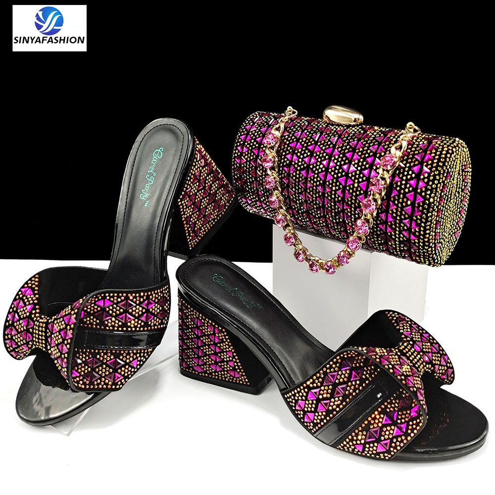 Sinya High Quality Wedding Women Shoes And Bag Set Beautiful With PU Shoes Matching Bag Set Italian Shoes Bag Set