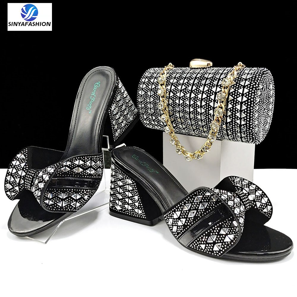 Sinya High Quality Wedding Women Shoes And Bag Set Beautiful With PU Shoes Matching Bag Set Italian Shoes Bag Set