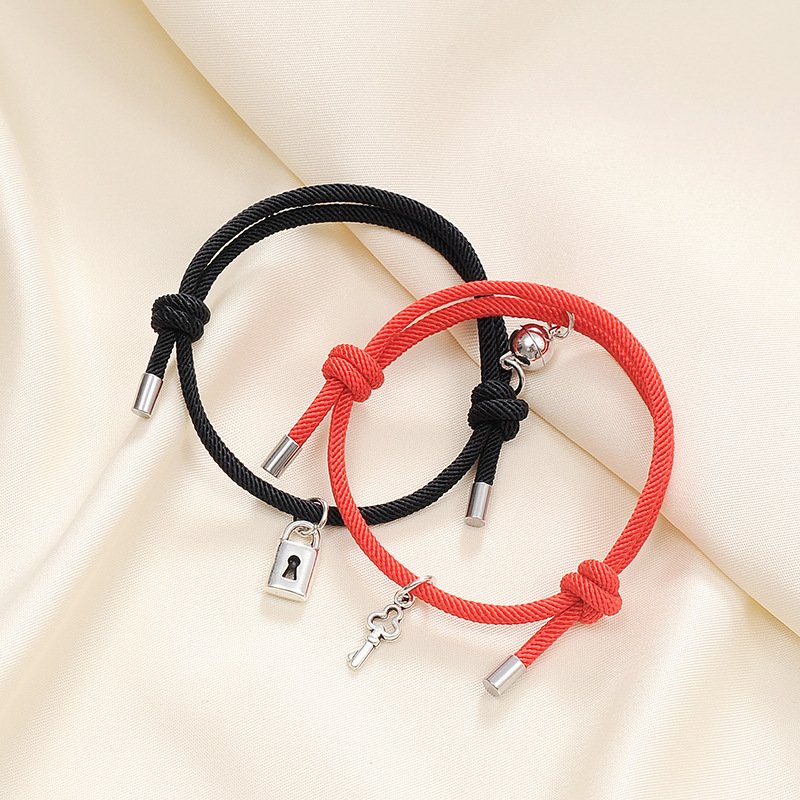 Magnetic Couples Love Lock Key Charm Bracelets Mutual Attraction Relationship Matching Friendship Rope Bracelet Set