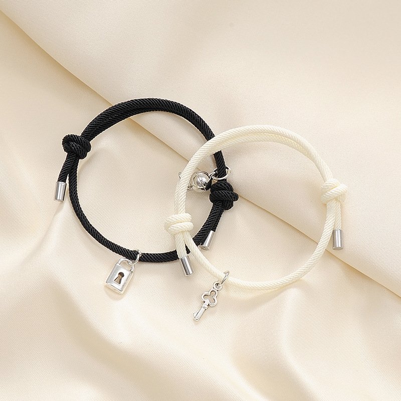 Magnetic Couples Love Lock Key Charm Bracelets Mutual Attraction Relationship Matching Friendship Rope Bracelet Set