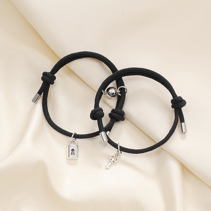 Magnetic Couples Love Lock Key Charm Bracelets Mutual Attraction Relationship Matching Friendship Rope Bracelet Set