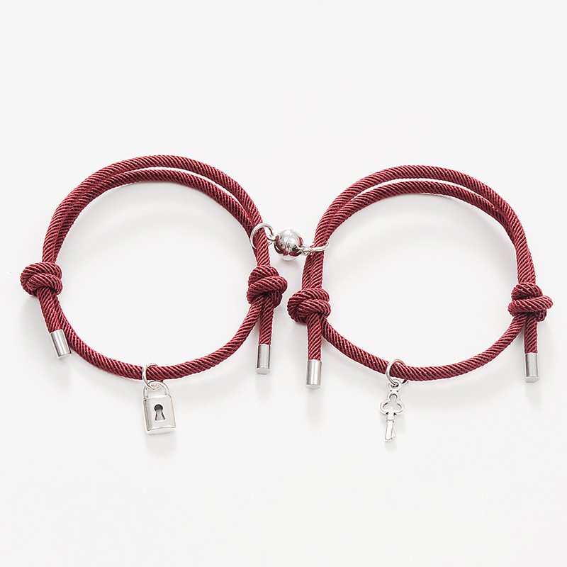 Magnetic Couples Love Lock Key Charm Bracelets Mutual Attraction Relationship Matching Friendship Rope Bracelet Set