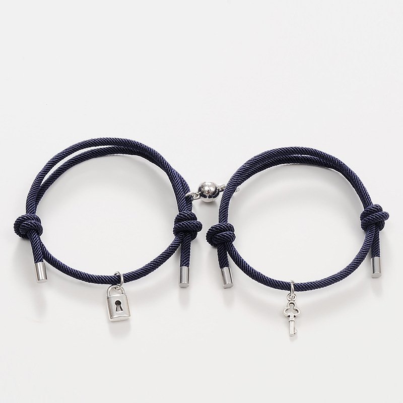 Magnetic Couples Love Lock Key Charm Bracelets Mutual Attraction Relationship Matching Friendship Rope Bracelet Set