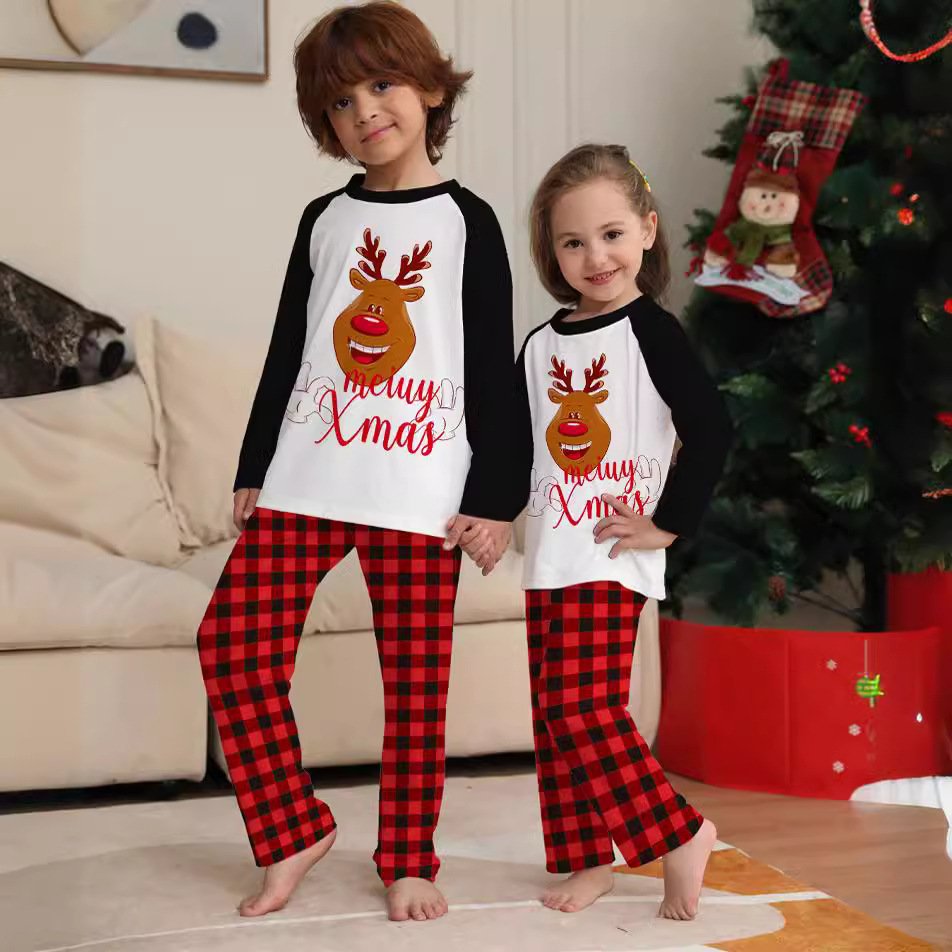 New Products High Quality Winter Warm Long Sleeve Plaid Christmas Family Matching Sets Pajamas