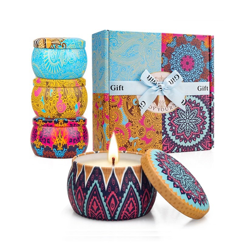 Hot Selling Wholesale Luxury Gift Set Metal Aroma Tins Jar Candle Natural Soy Wax Scented Candles