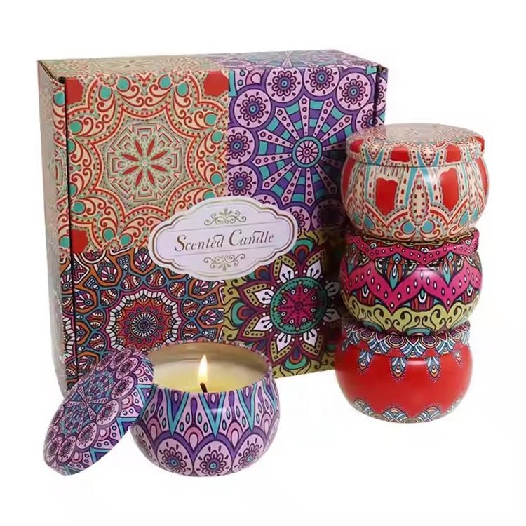 Hot Selling Wholesale Luxury Gift Set Metal Aroma Tins Jar Candle Natural Soy Wax Scented Candles