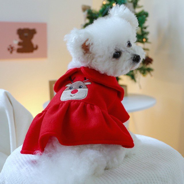 New Winter Pet Dog Clothes Warm Plush Christmas Elk Couple Dress Skirt Hoodies Dog Clothes Sweater for Small Dog Clothes Costume