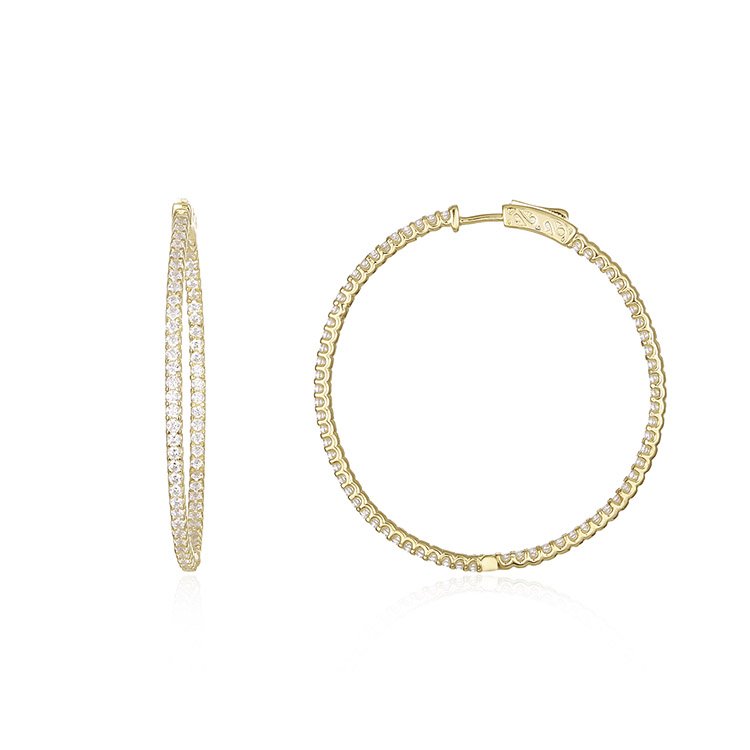 BAROLI China Factory All-match Exaggerate Jewelry 925 Sterling Silver Gold Plated Full Diamond CZ Hoop Earring For Women