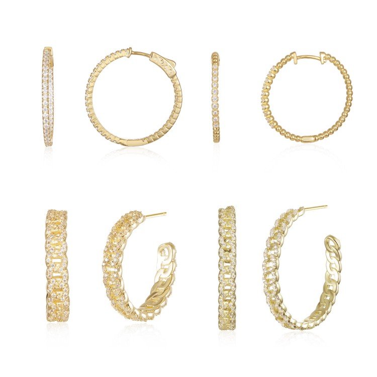 BAROLI China Factory All-match Exaggerate Jewelry 925 Sterling Silver Gold Plated Full Diamond CZ Hoop Earring For Women