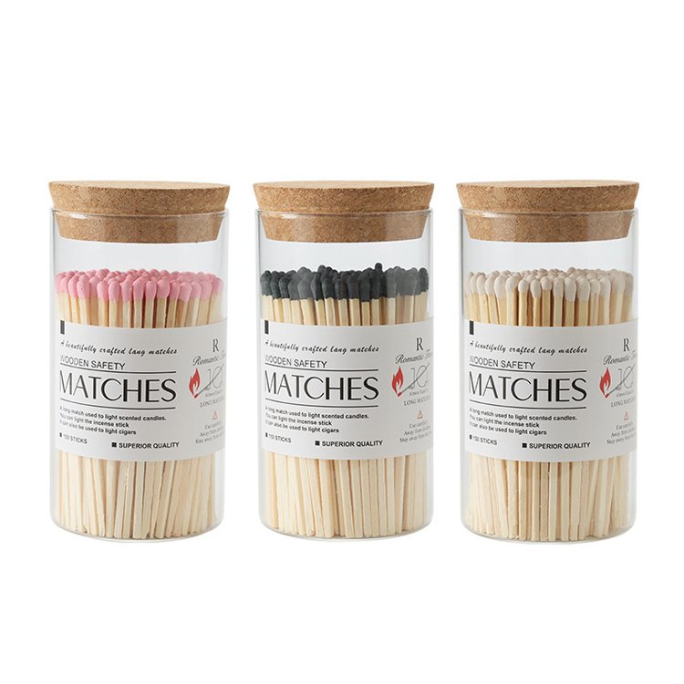 New Custom Colorful Match Sticks In Glass Jar Bottle Matches wooden matchsticks in bottle candle aromatherapy