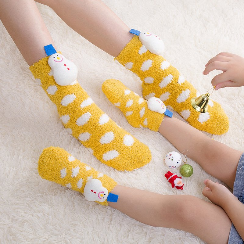 2021 New winter 3D cute cartoon fluffy fuzzy warm Christmas matching mom and baby socks