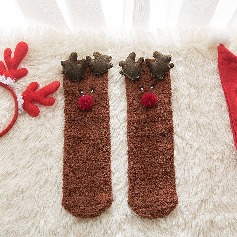 2021 New winter 3D cute cartoon fluffy fuzzy warm Christmas matching mom and baby socks