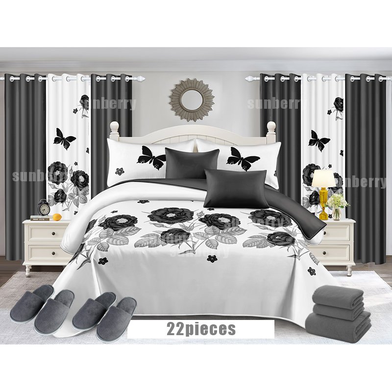 Wholesale Custom Home Bedding Sets with Matching Curtains Cotton Bedspread Set Bed Sheet 22 Pieces Curtain Bedding Set