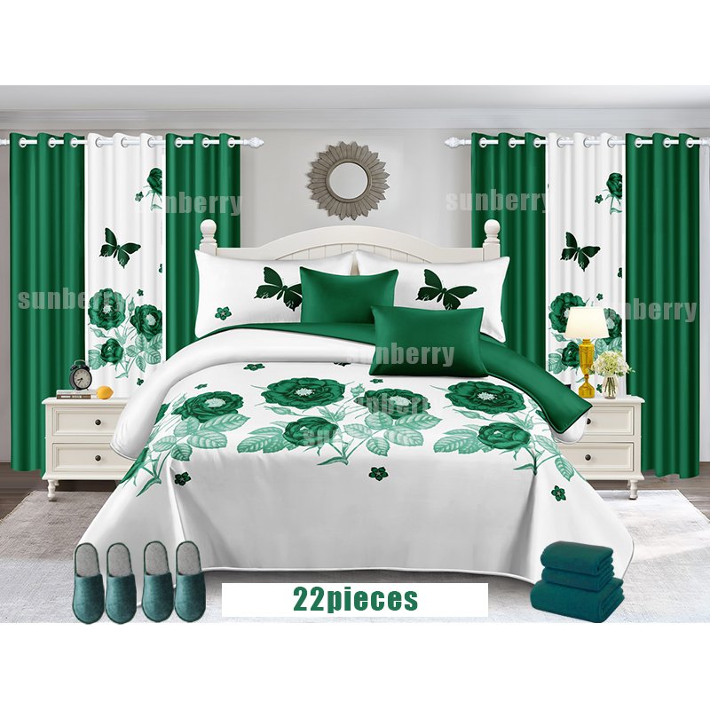 Wholesale Custom Home Bedding Sets with Matching Curtains Cotton Bedspread Set Bed Sheet 22 Pieces Curtain Bedding Set