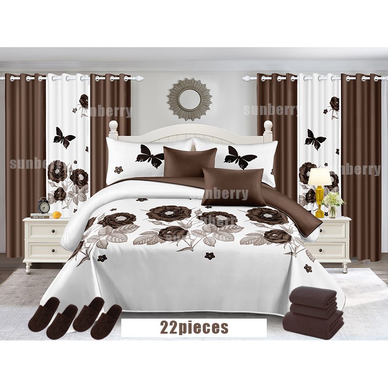 Wholesale Custom Home Bedding Sets with Matching Curtains Cotton Bedspread Set Bed Sheet 22 Pieces Curtain Bedding Set