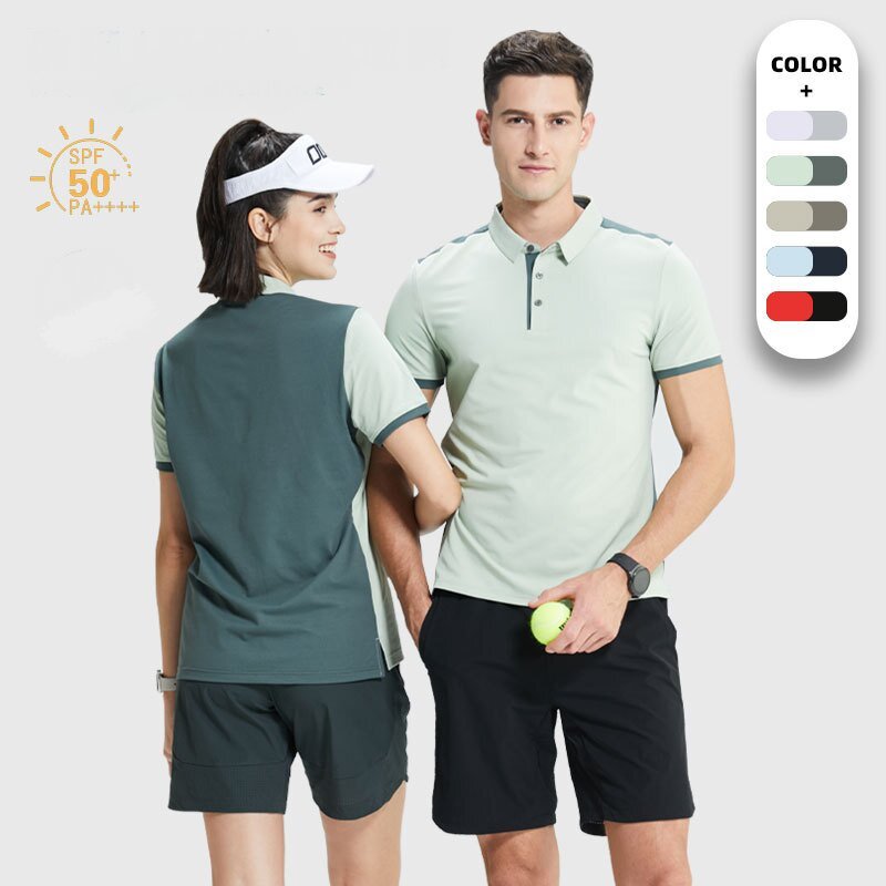 160g Color matching quick dry POLO tee staff uniform golf tennis equestrian unisex outfit jogger running split sport men T shirt