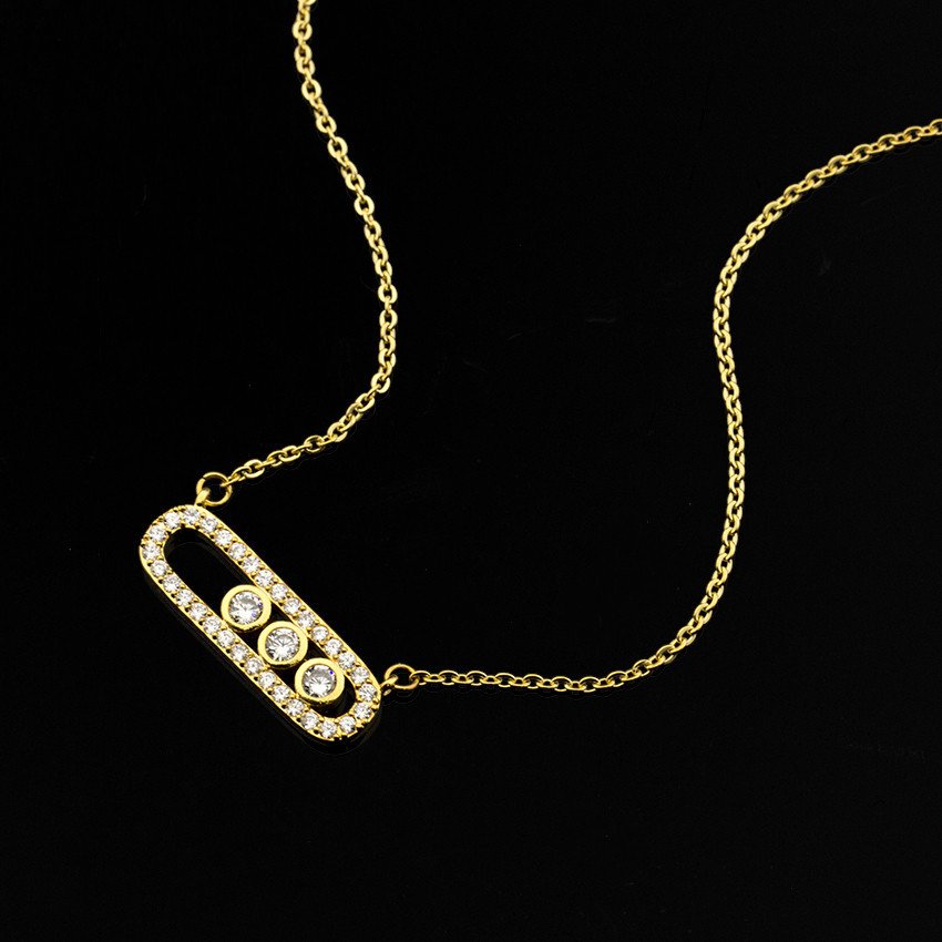 Charming Zircon Two-color Necklace Stainless steel Chain Type with Pendant Optional Matching All Three Colors