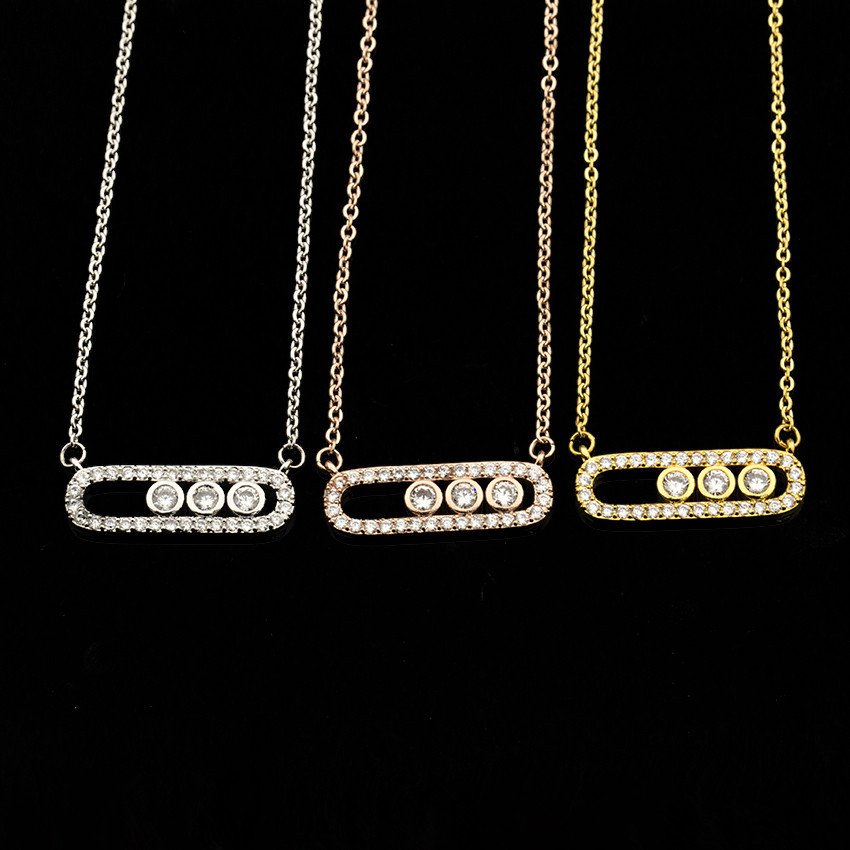 Charming Zircon Two-color Necklace Stainless steel Chain Type with Pendant Optional Matching All Three Colors