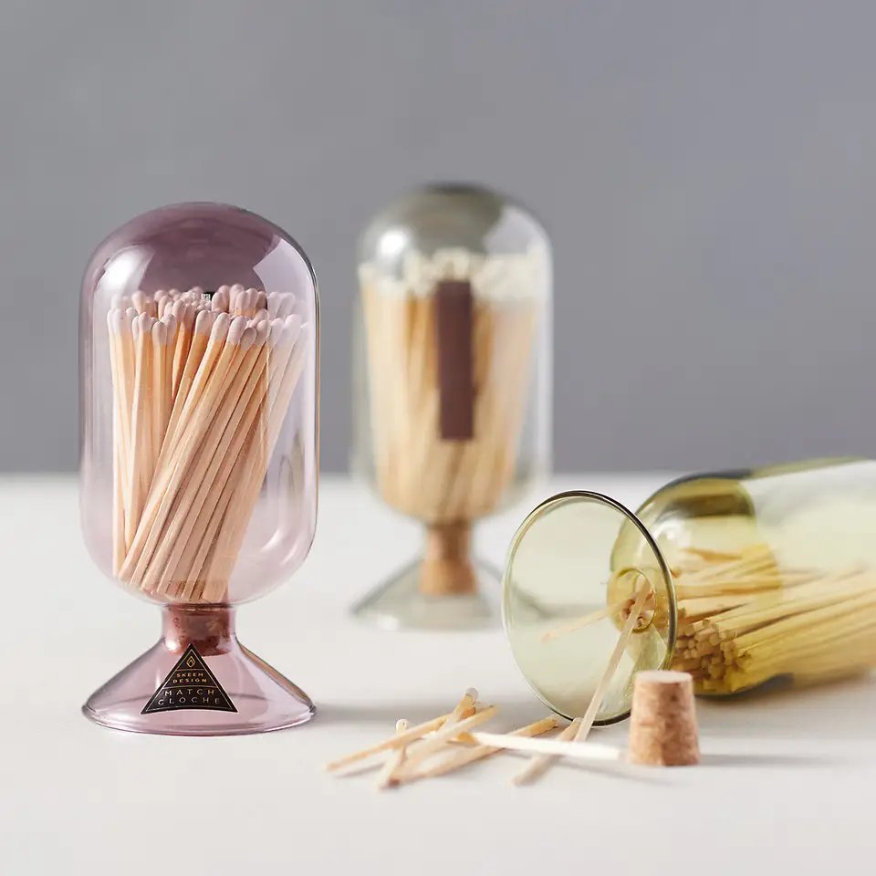 Factory Custom Size Color Shape Blown Borosilicate Ribbed Clear Match Cloche Glass Match Cloche