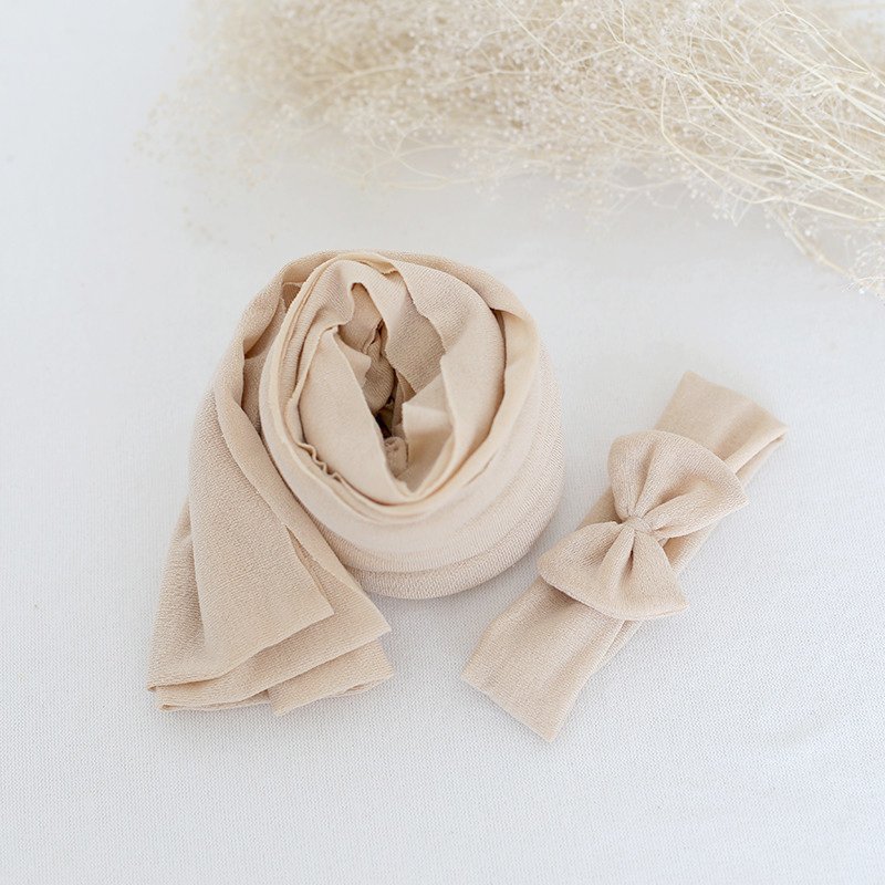 Newborn baby stretch wrap with Tieback set Baby jersey wrap 35x160cm Matching headband set Newborn photography props