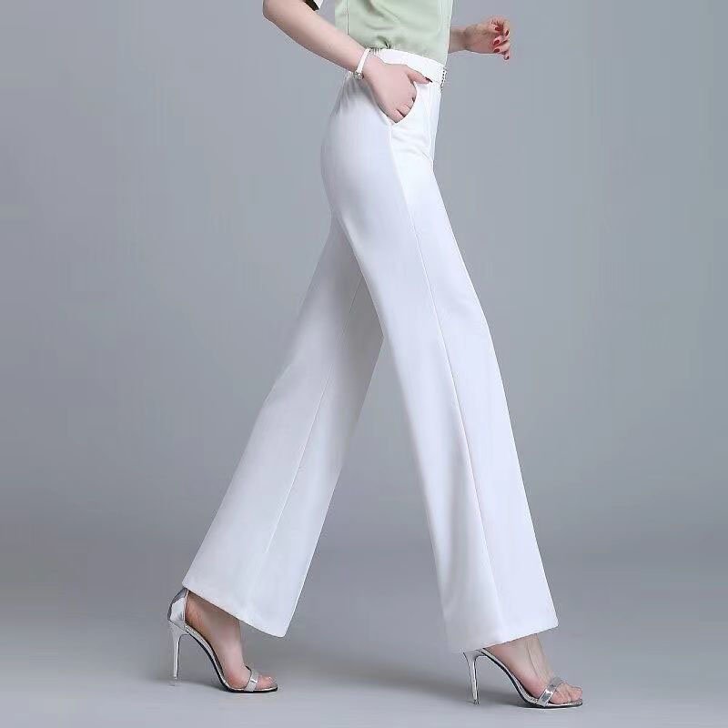 Spring Summer High Waist Pocket Wide Leg Trousers Lady All Match Casual Pants