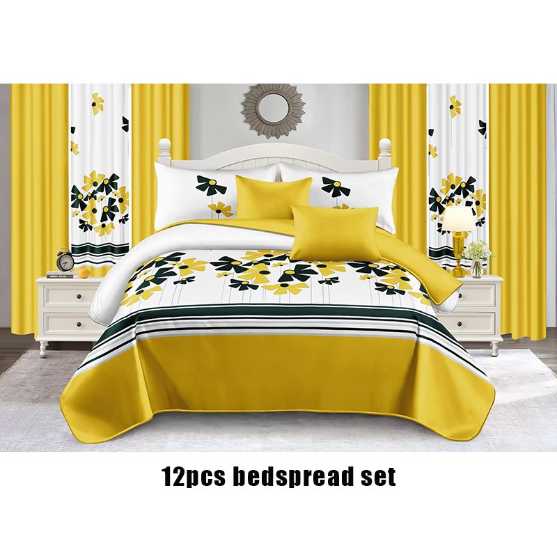 Wholesale Luxury Bedding Sets with Matching Curtains Printed Curtain Bedding Set 12 Pieces Bed Sheets Quilt Bedspread Set