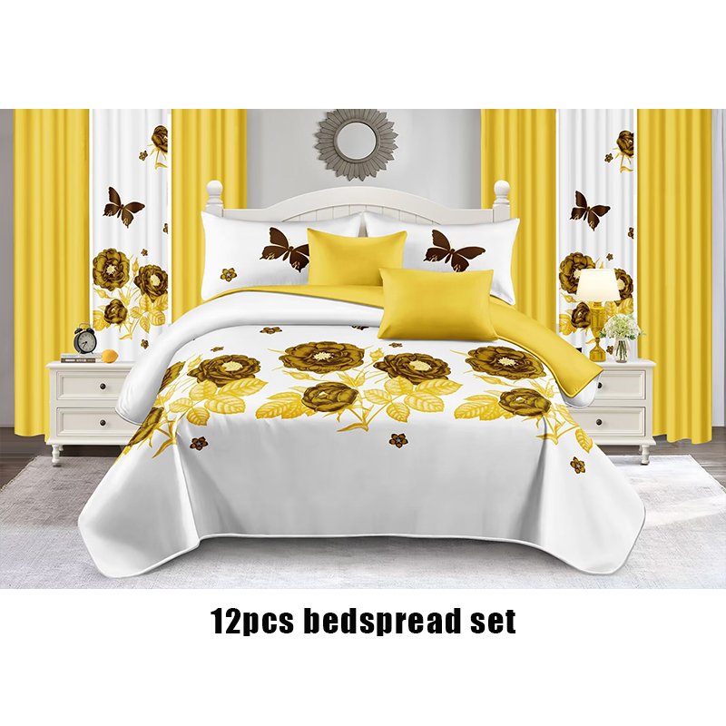 Wholesale Luxury Bedding Sets with Matching Curtains Printed Curtain Bedding Set 12 Pieces Bed Sheets Quilt Bedspread Set
