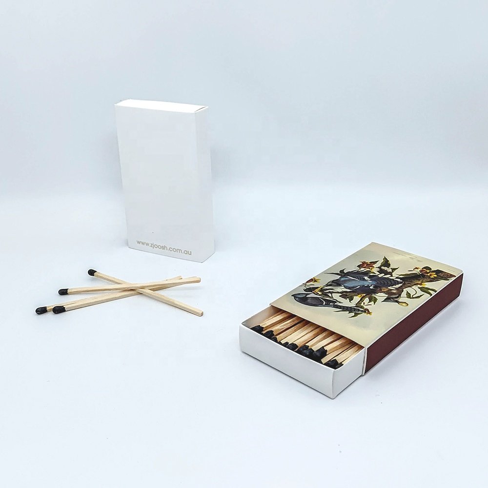 Custom logo gold foil long wooden matches in paper box Safety candle Matchsticks decorative