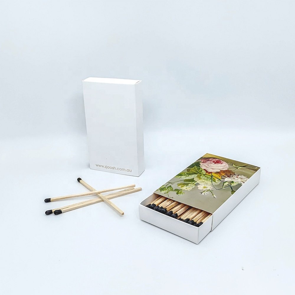 Custom logo gold foil long wooden matches in paper box Safety candle Matchsticks decorative