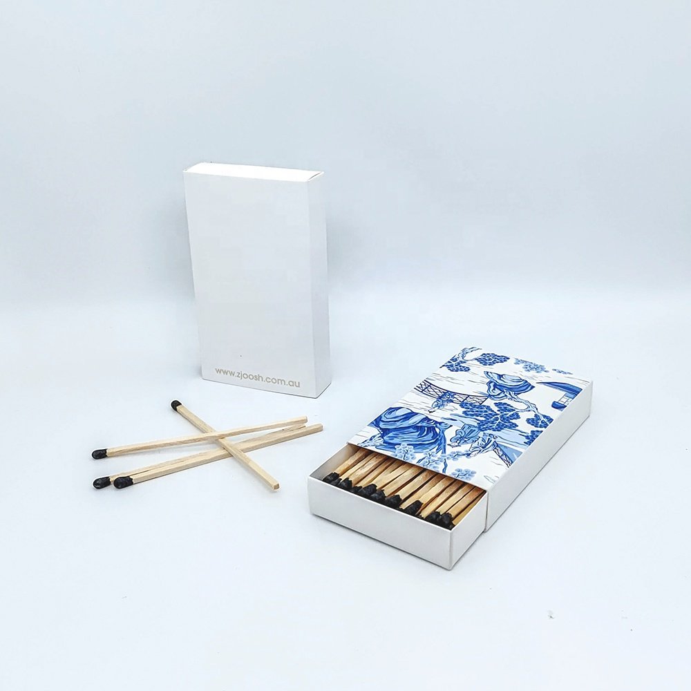 Custom logo gold foil long wooden matches in paper box Safety candle Matchsticks decorative