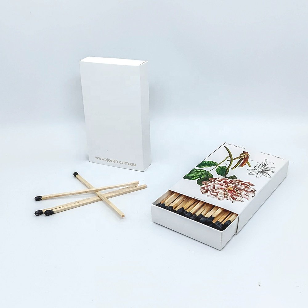 Custom logo gold foil long wooden matches in paper box Safety candle Matchsticks decorative