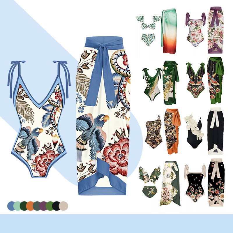 2024 New Women Printed Swimsuit Cover Up Ruffle Strap One Pieces Bathing Suit Floral Swimwear Beachwear