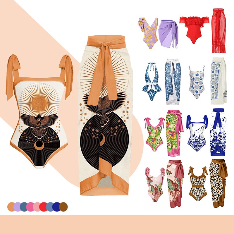 2024 New Women Printed Swimsuit Cover Up Ruffle Strap One Pieces Bathing Suit Floral Swimwear Beachwear